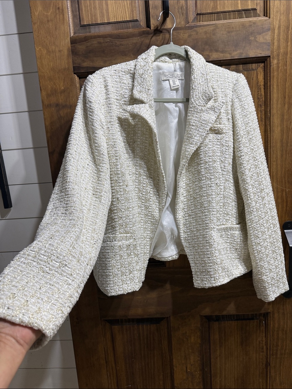 Rachel Zoe Cream Ivory Tweed Blazer with Subtle Gold Thread